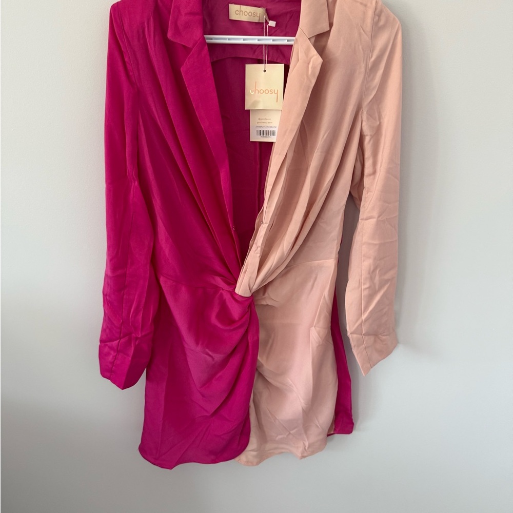 Choosy Fuchsia and Blush Draped Blazer Dress